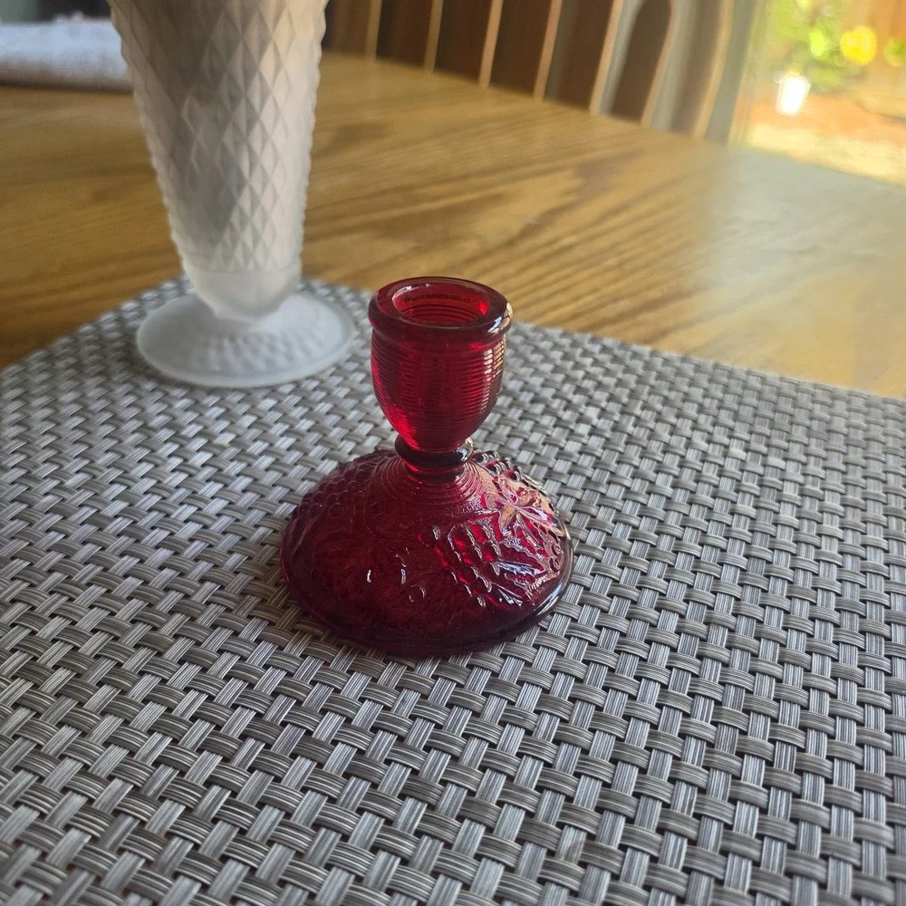 Vintage Imperial Glass Ruby Red Grape Vine Candlestick Candle Holder Decor